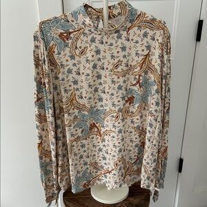 NWOT LOFT Cream Blouse with Blue and Brown Floral Print